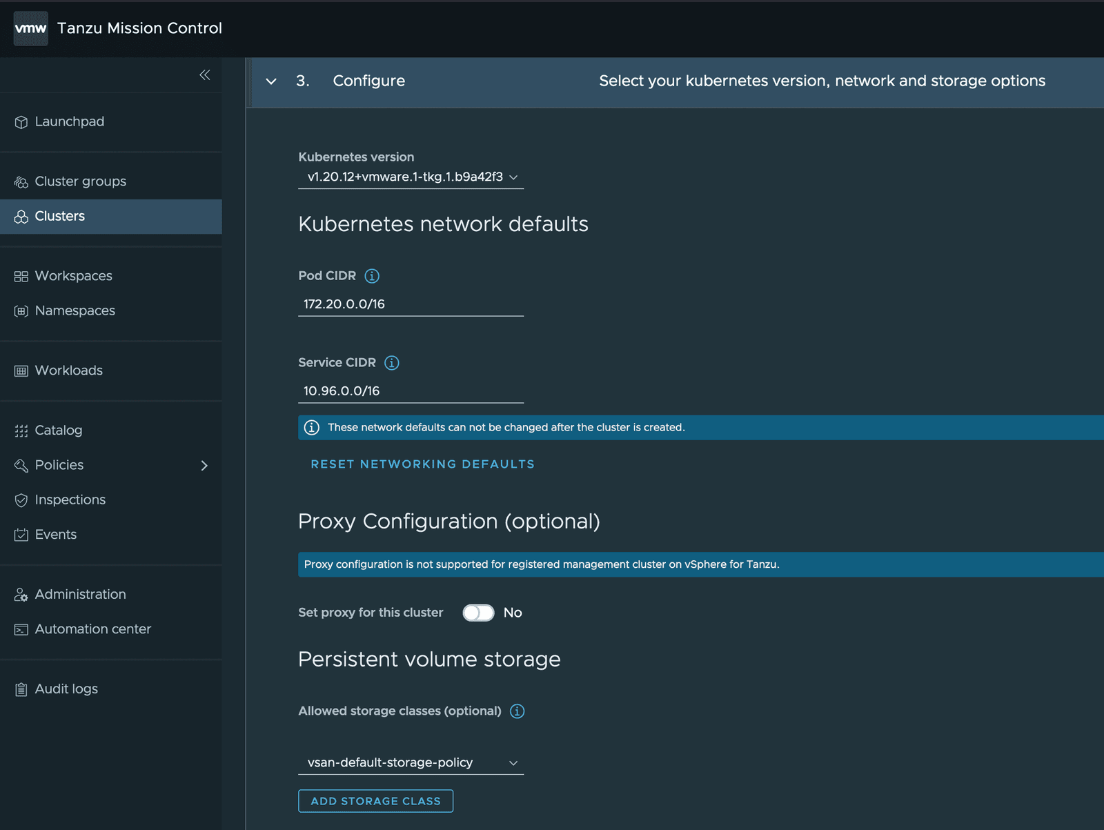 Tanzu Mission Control Cluster Provisioning Config